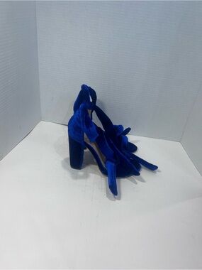 Missguided Royal Blue Velvet Tie-Heel Sandals